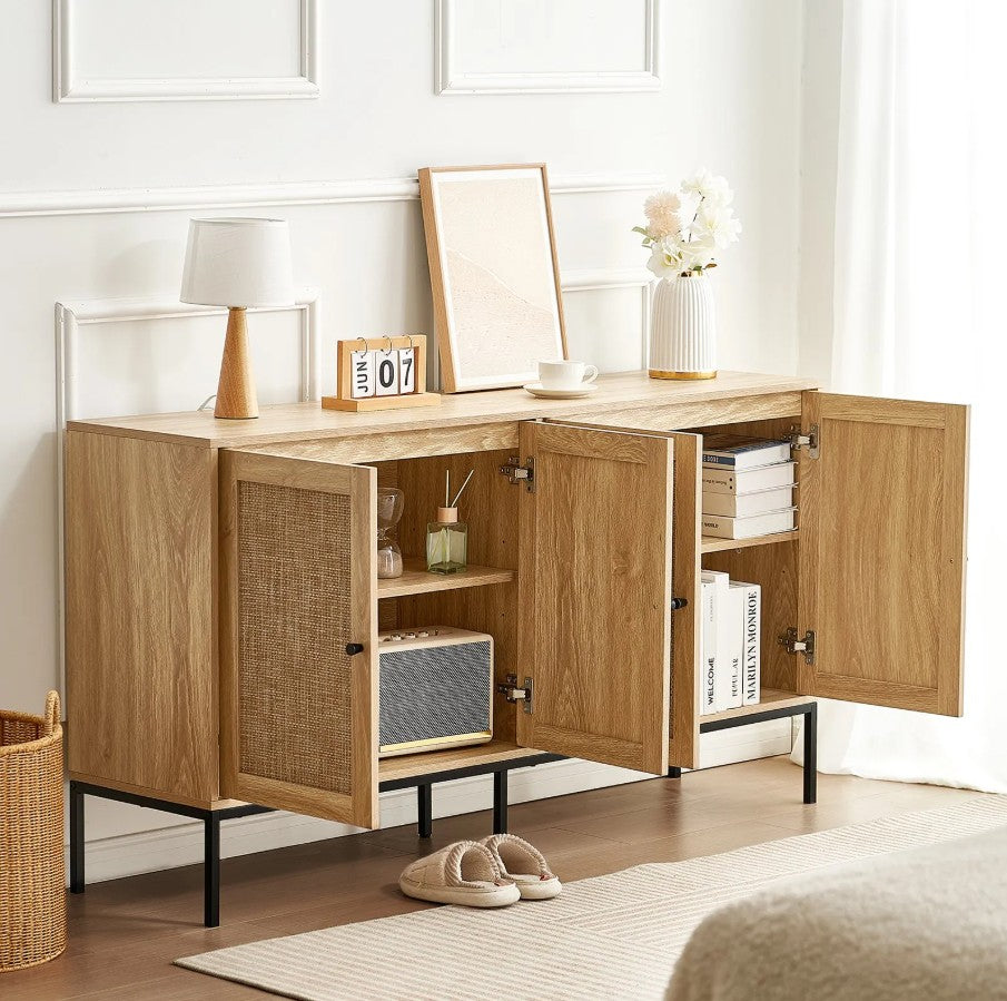 Vevor Rattan Storage Cabinet 59" with 4 Doors and Adjustable Shelves New