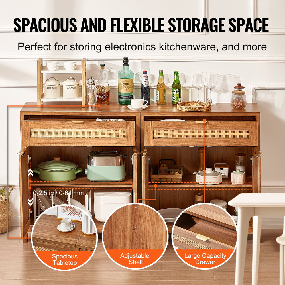 Vevor Buffet Cabinet 63" Rattan with Magnetic Doors and Adjustable Shelves Set of 2 New