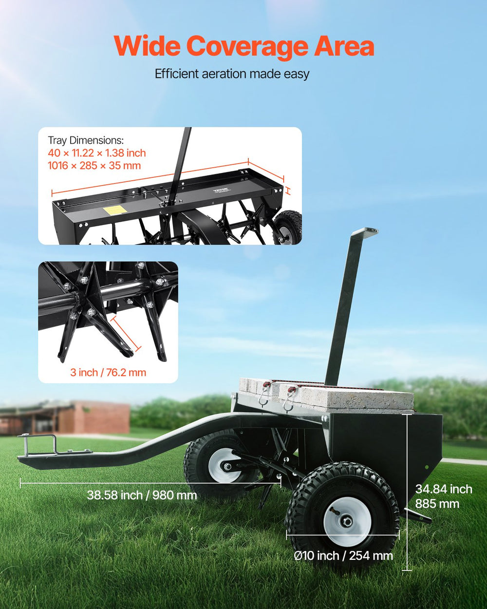 Vevor Tow Behind Lawn Plug Aerator 40" with 3" Spikes 100 Lb Capacity Universal Hitch New