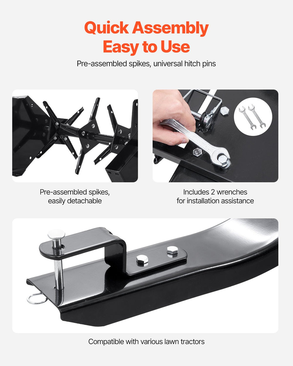 Vevor Tow Behind Lawn Plug Aerator 40" with 3" Spikes 100 Lb Capacity Universal Hitch New