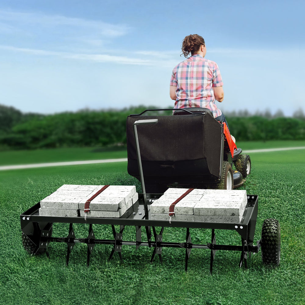 Vevor Tow Behind Lawn Plug Aerator 48" with 3" Spikes 140 Lb Capacity Universal Hitch New