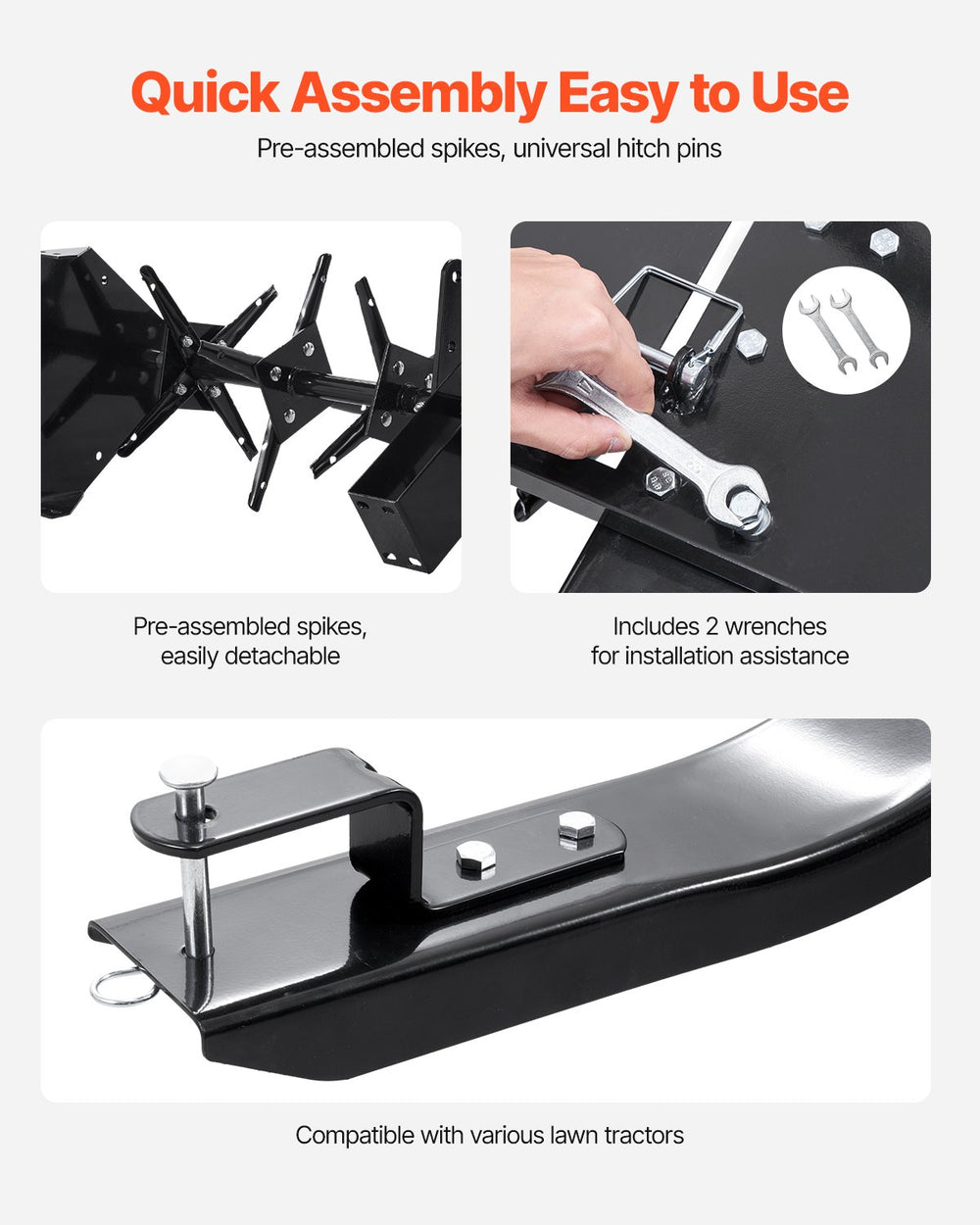 Vevor Tow Behind Lawn Plug Aerator 48" with 3" Spikes 140 Lb Capacity Universal Hitch New