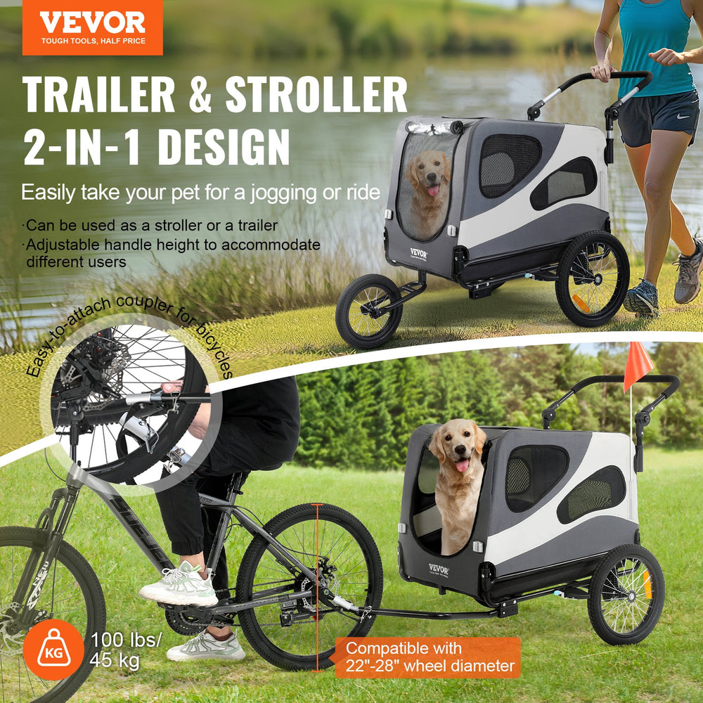 2-in-1 pet bike trailer & jogging stroller Vevor Dog Bike Trailer 100 lbs. Capacity 2-in-1 Pet Bicycle Stroller F – FactoryPure