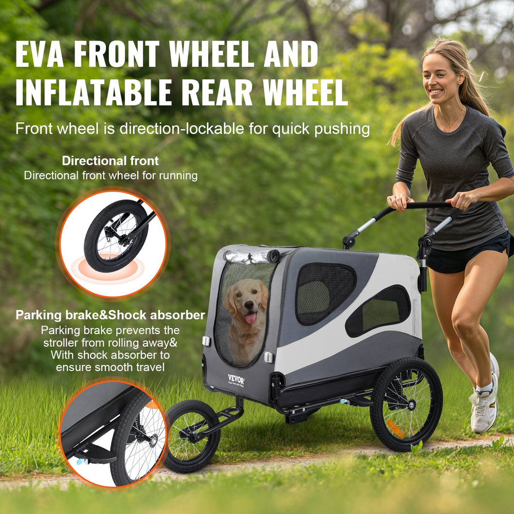 Vevor Dog Bike Trailer 100 lbs. Capacity 2-in-1 Pet Bicycle Stroller Folding Black/Gray New