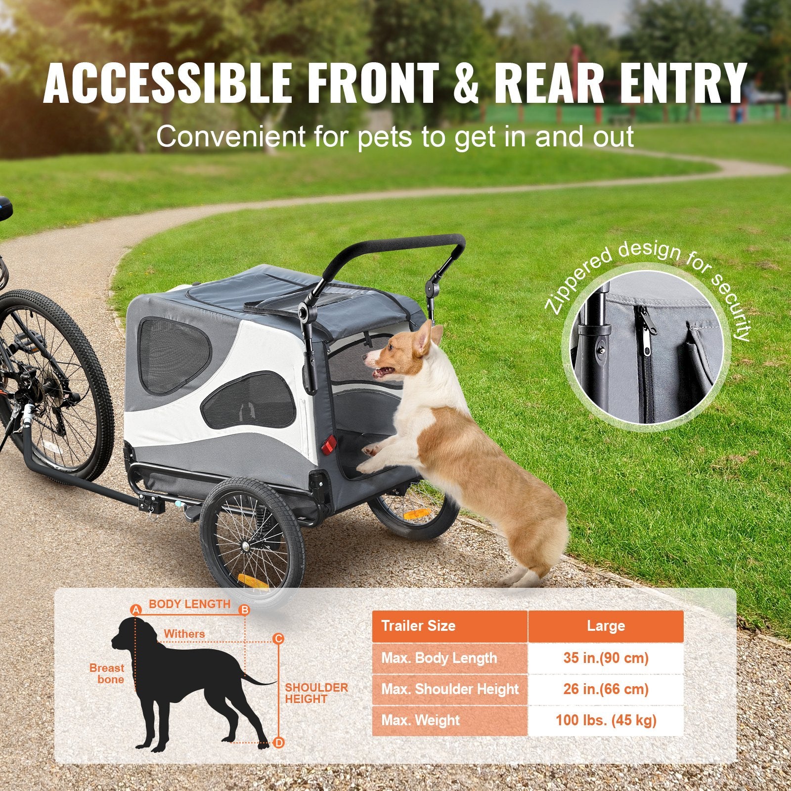 VEVOR Dog Bike Trailer Supports up to 100 lbs 2 in 1 Pet Stroller Cart Bicycle Carrier Easy Folding Cart Frame with Quick Release Wheels Universal