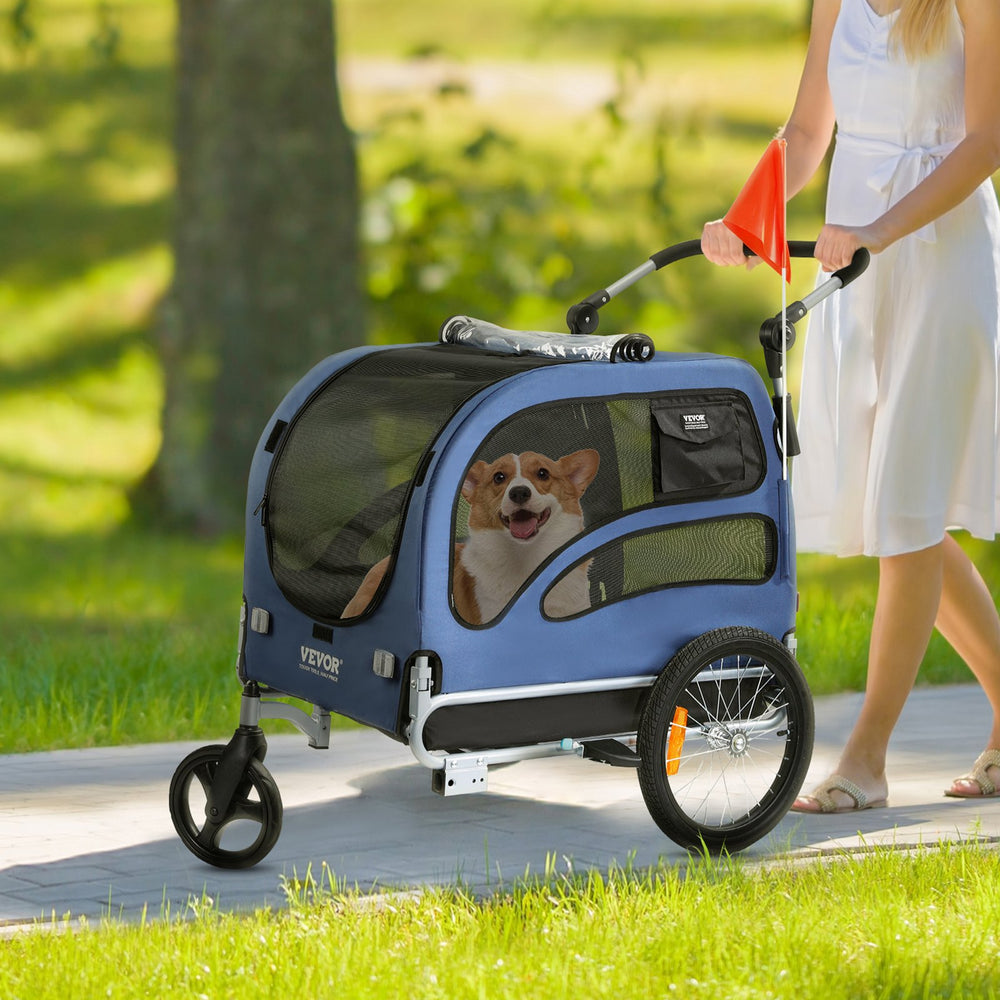 Vevor Dog Bike Trailer 100 lbs. Capacity 2-in-1 Pet Bicycle Stroller Folding Blue/Black New