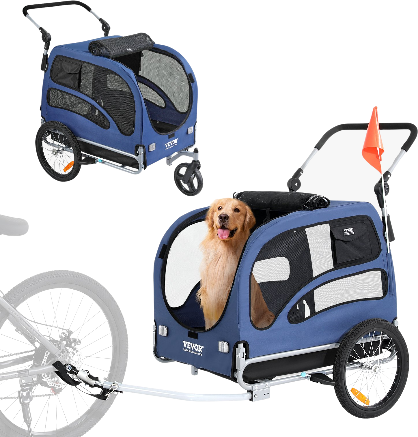 Vevor Dog Bike Trailer 100 lbs. Capacity 2 in 1 Pet Bicycle Stroller F FactoryPure