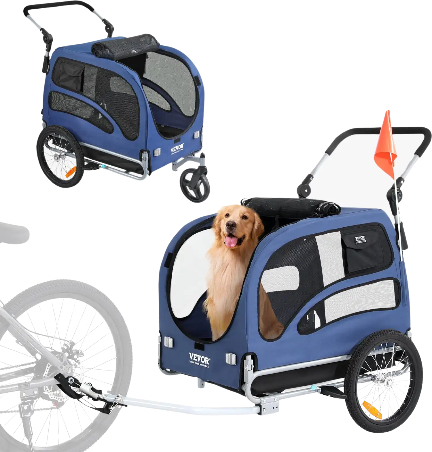 Vevor Dog Bike Trailer 100 lbs. Capacity 2-in-1 Pet Bicycle Stroller Folding Blue/Black New