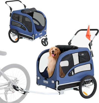 dog trailer and stroller VEVOR Dog Bike Trailer Supports up to 100 Lbs 2-in-1 Pet Stroller Cart Bicycle Carrier Easy Folding Cart Frame with Quick Release Wheels Universal