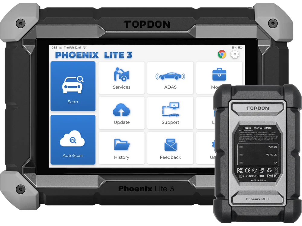 TOPDON Phoenix Lite 3 Scan Tool 8" OE-Level, Serv Funcs, Bi-Directional Controls New