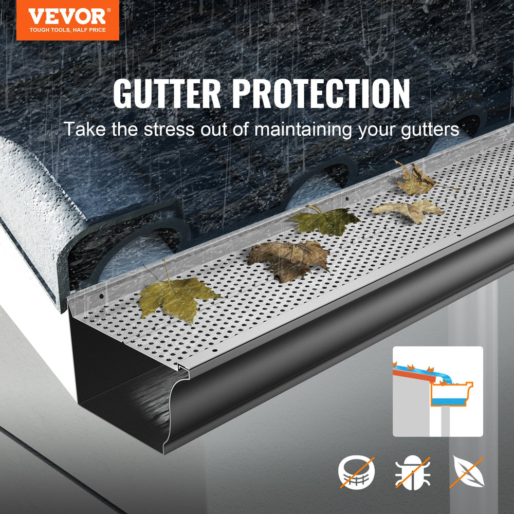 Vevor Aluminum Gutter Guard 52 PCS 6" Width 208' Total Length DIY Fits Any Gutter Type New