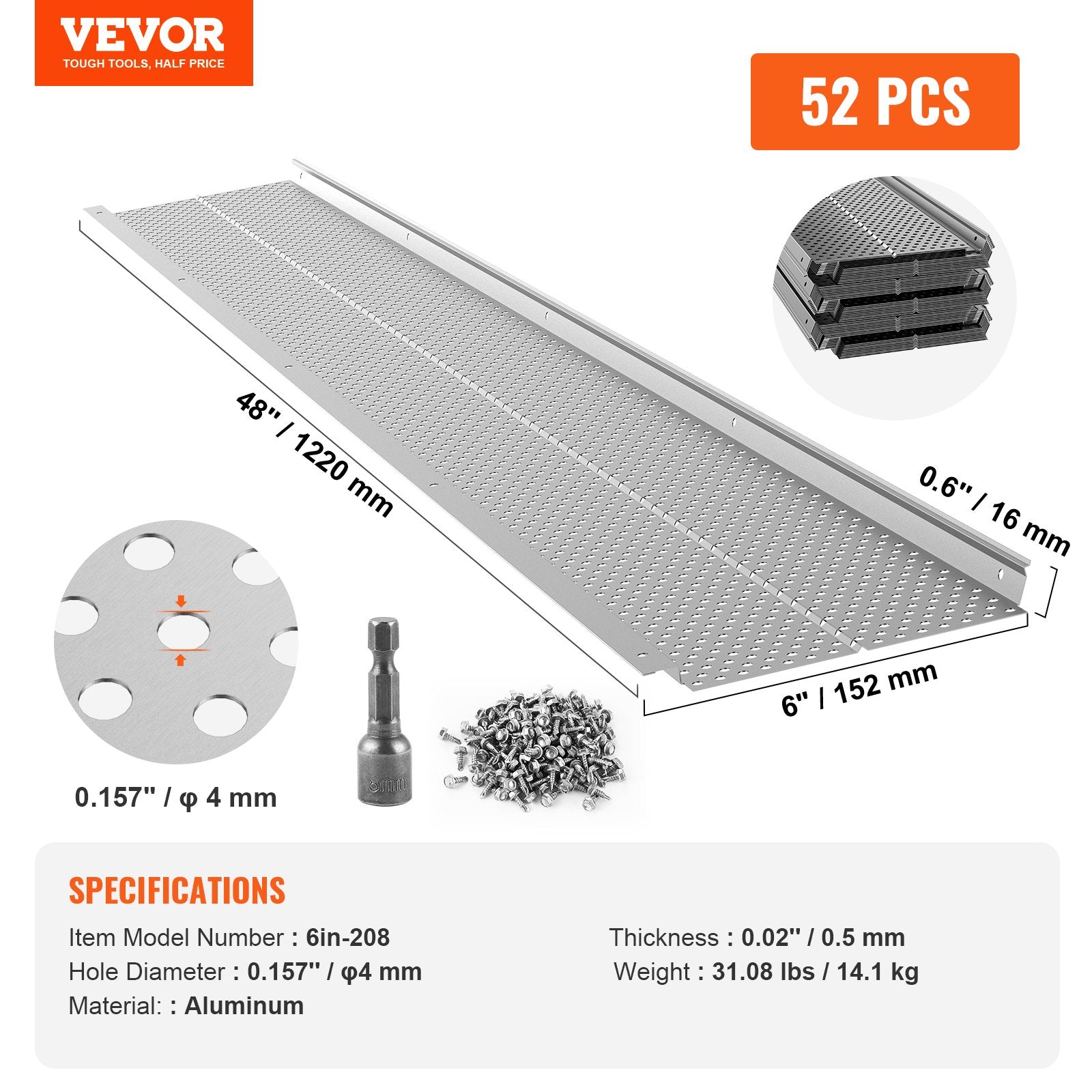 Vevor Aluminum Gutter Guard 52 PCS 6