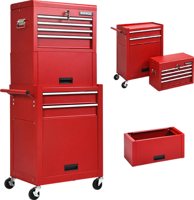 Costway Tool Box 3-in-1 Rolling Chest with 6 Sliding Lockable Drawers with Heightening Cabinet New