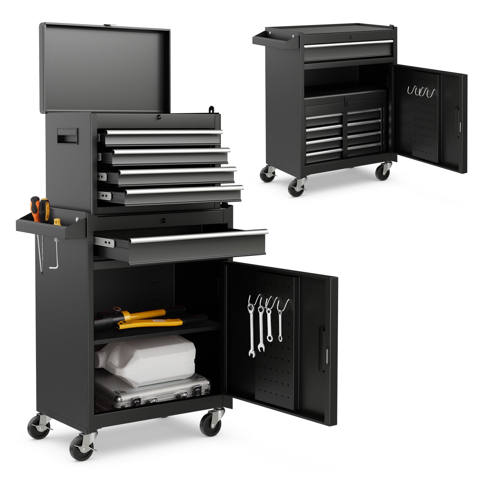 Costway Tool Box 2-in-1 Rolling Chest with 5 Sliding