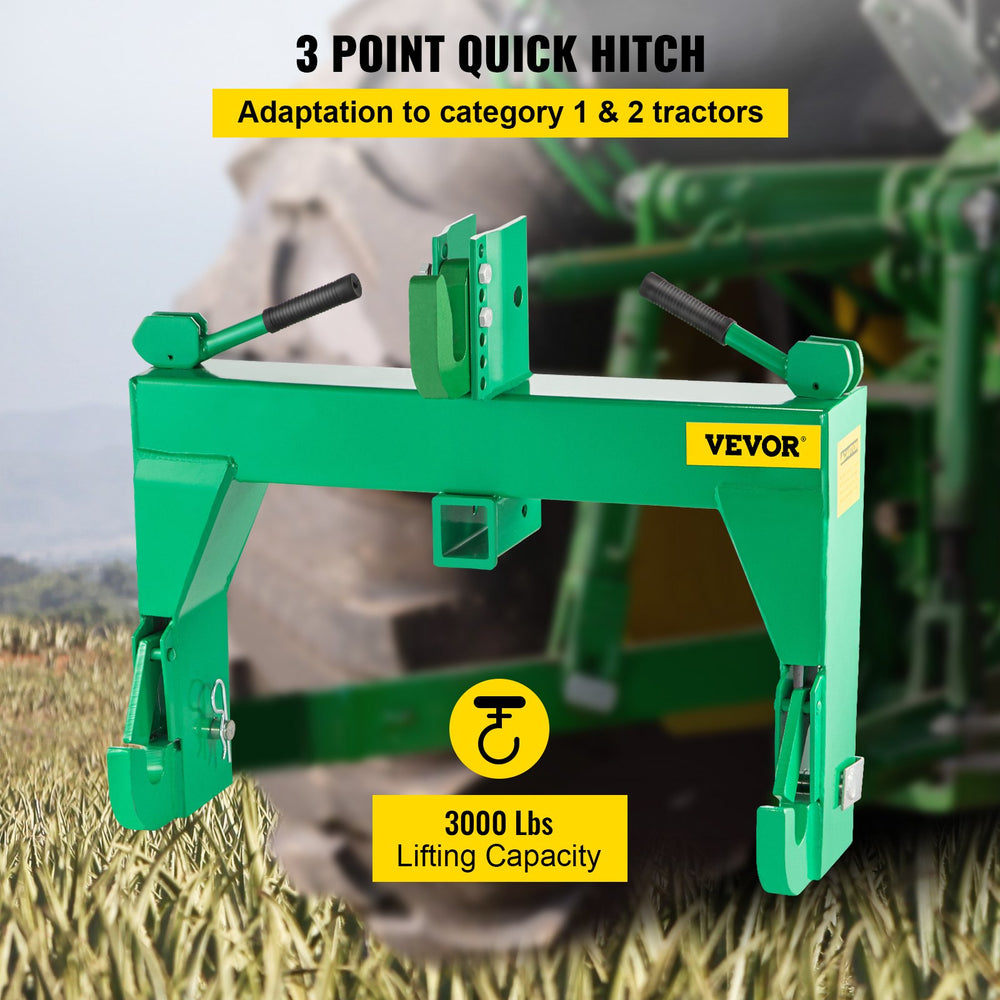 Vevor 3-Point Quick Hitch 3000 Lbs Capacity Adaptation to Category 1 & 2 Tractors New