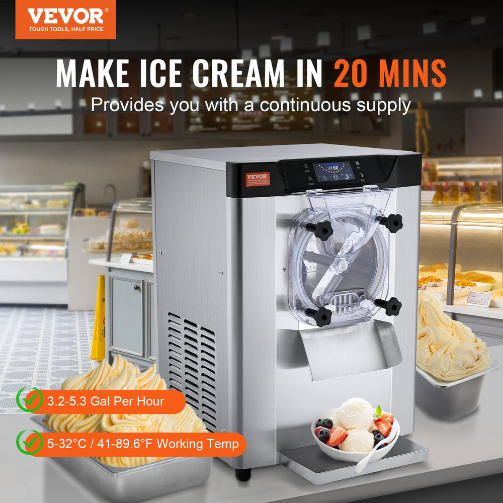 Vevor Ice Cream Machine 3.2 Gal per Hour 1713W Countertop Stainless Steel Single Flavor with LED Panel New