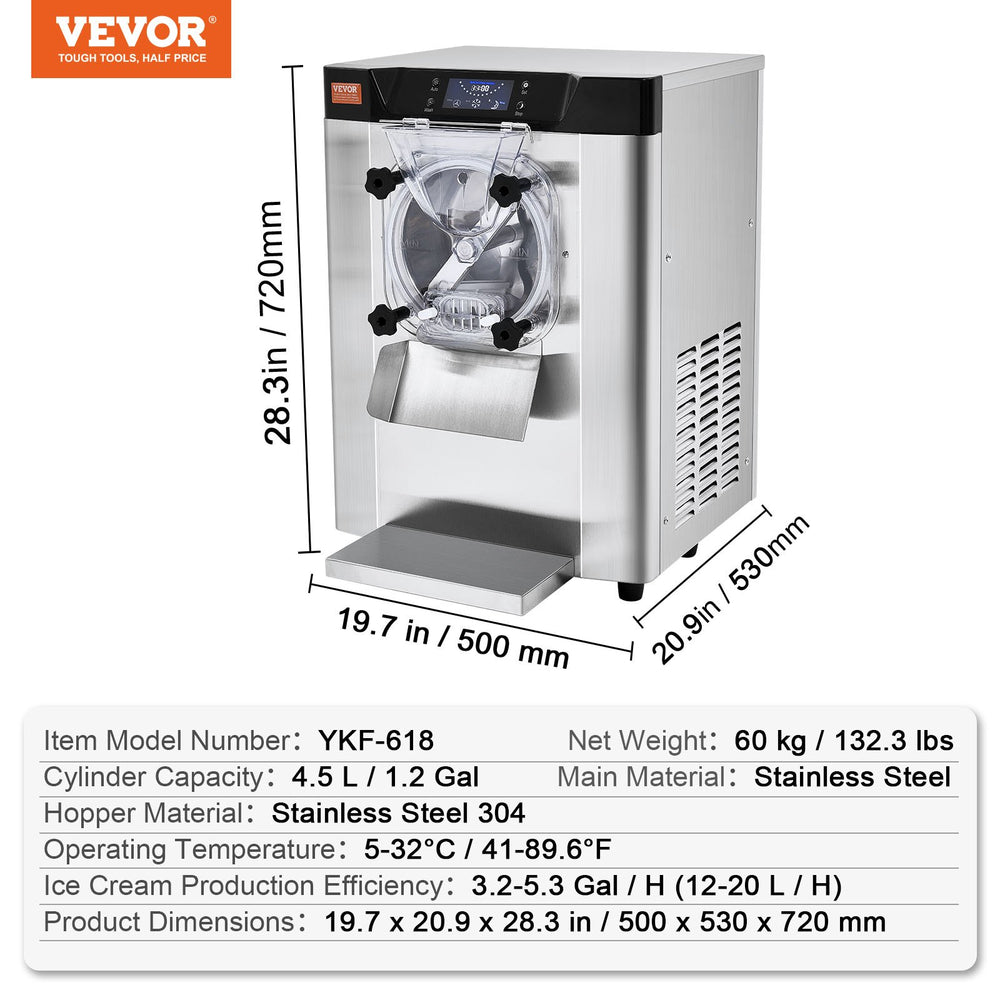 Vevor Ice Cream Machine 3.2 Gal per Hour 1713W Countertop Stainless Steel Single Flavor with LED Panel New