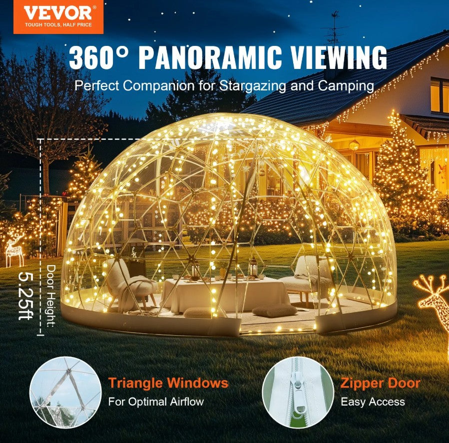 igloo camping tent Vevor Transparent Dome Bubble Tent 9.5' Outdoor Igloo Shelter for Camp – FactoryPure
