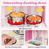 Kids kitchen playset with pots, LED lights, and washing area for imaginative cooking fun and role-playing activities.