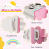 Kids kitchen playset with pink finish, round corners, and handy handles for safe play and organization.