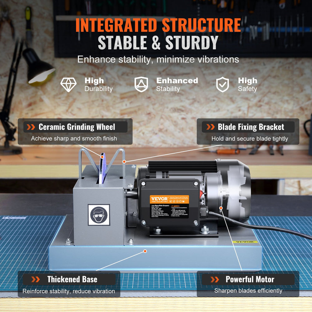 Vevor Lawnmower Blade Sharpener 2/3 HP 500W with 7" Ceramic Grind Wheel New