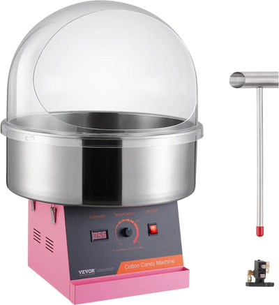 Vevor Cotton Candy Machine 1000W Commercial Stainless Steel Bowl with Cover and Sugar Scoop New