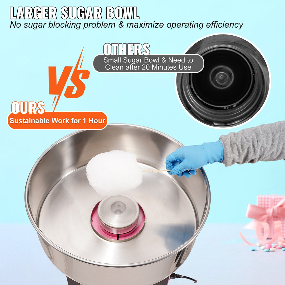 Vevor Cotton Candy Machine 1000W 149-473°F Stainless Steel Bowl with Sugar Scoop and Drawer New