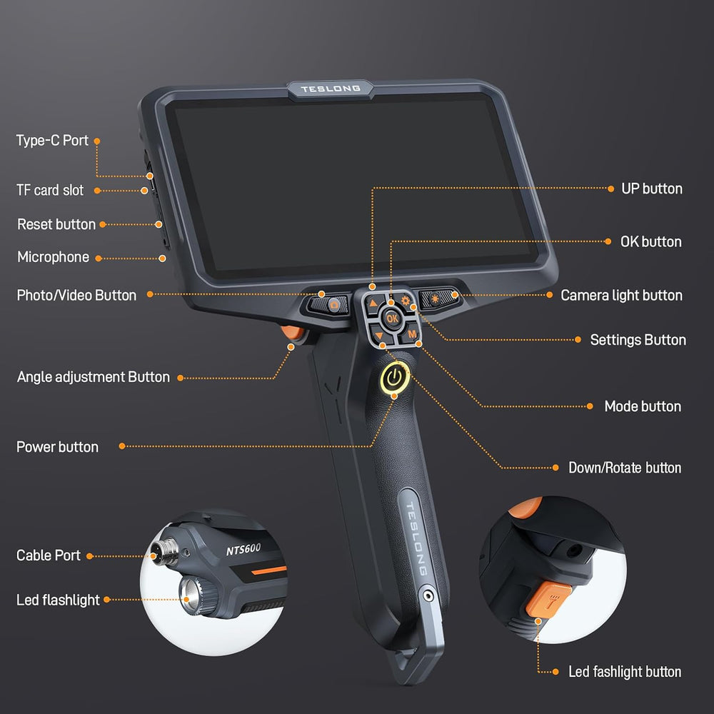Teslong Inspection Camera Pro 7.9mm Triple-Lens 6" HD Screen 9.8' Probe NTS600D79TL3 New