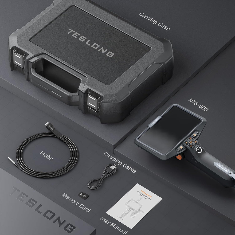 Teslong Inspection Camera Pro 9.5mm Rotating-Lens 6" HD Screen 9.8' Probe NTS600D8RL3 New