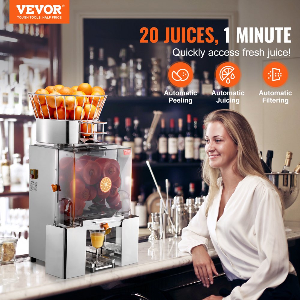 Vevor Commercial Orange Juicer 120W Stainless Steel Auto Feed 25 Oranges Per Minute New