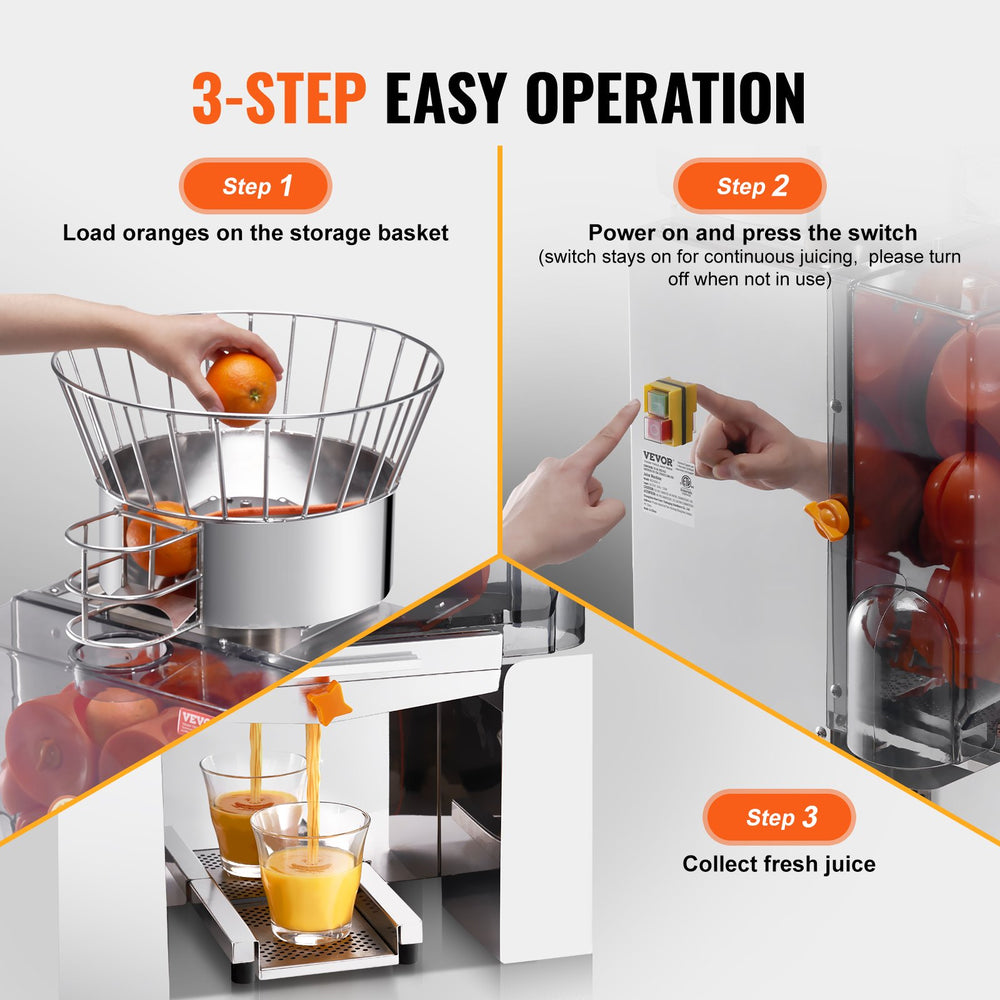 Vevor Commercial Orange Juicer 120W Stainless Steel Auto Feed 25 Oranges Per Minute New
