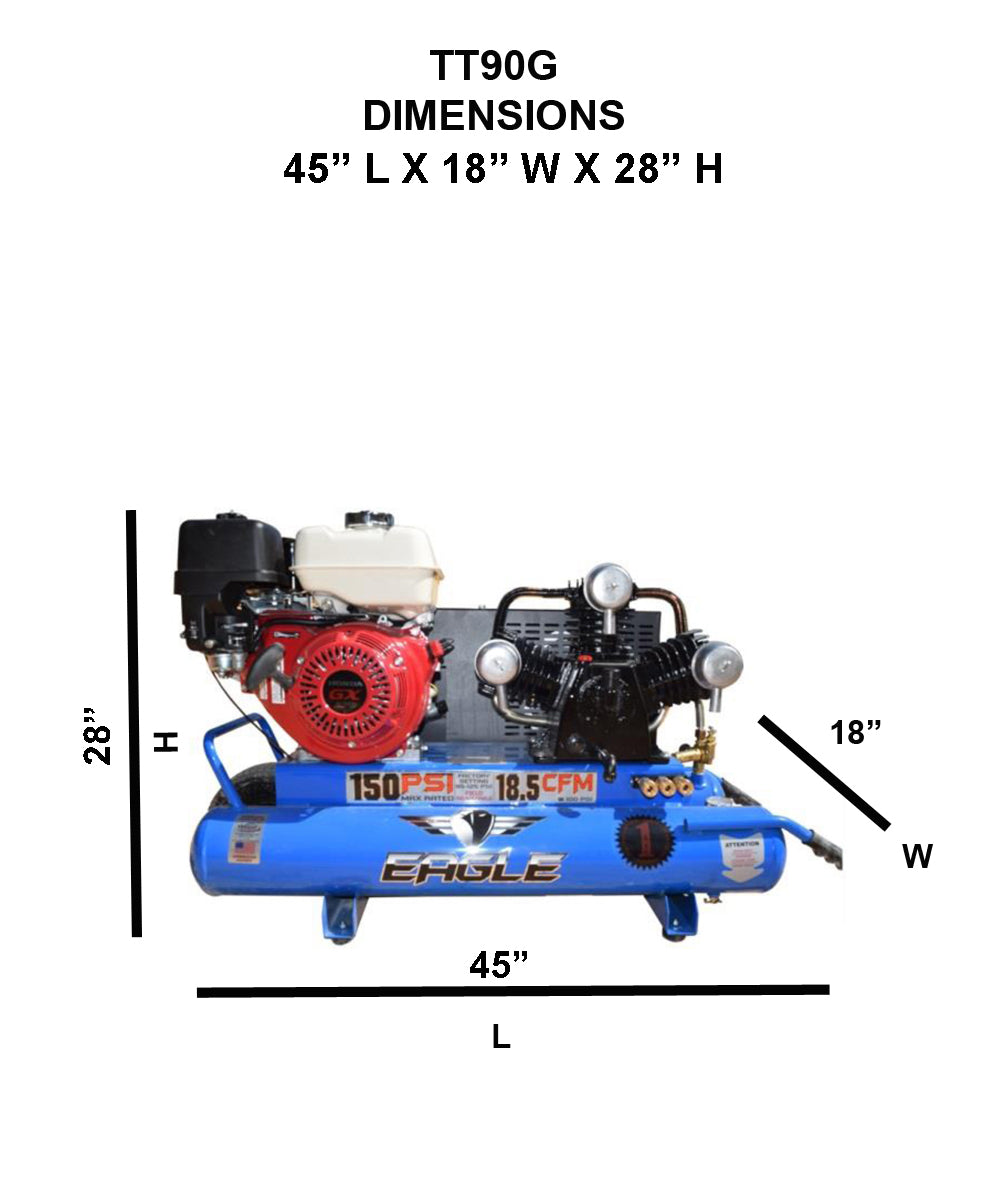 Eagle TT90G Air Compressor Wheelbarrow 150 PSI 10 Gallon 18.5 CFM 9 HP Honda GX270 New
