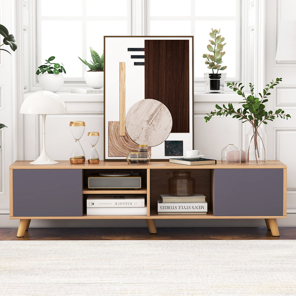 TV stand cabinet for TVs up to 65 inches, featuring spacious storage, minimalist design, and cable management for.