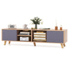 TV stand cabinet with spacious tabletop, side cabinets, and open shelf, perfect for living room storage and.