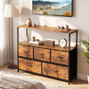 TV stand dresser in brown with five fabric drawers, perfect for a 45-inch TV and stylish entertainment center.