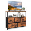 TV stand dresser with five fabric drawers, featuring a brown finish, designed for 45-inch TVs and stylish storage.