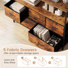 TV stand dresser with 5 fabric drawers in brown, providing ample hidden storage for entertainment essentials.