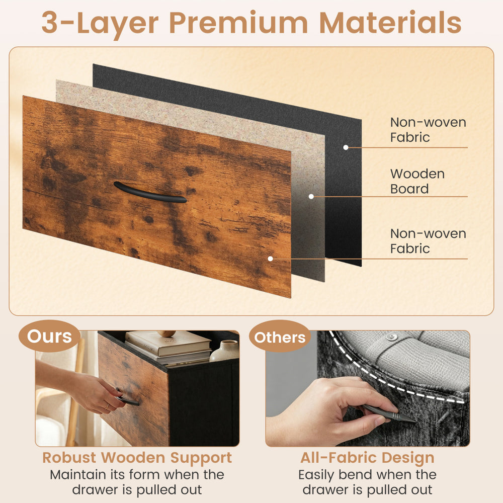 Detailed view of the 3-layer premium materials in the TV stand dresser with robust wooden support for durability.