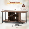 Rustic brown TV stand with open storage shelves, dimensions 42" x 16" x 19.5", supports TVs up to 50 inches.