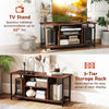 Rustic brown TV stand with open storage shelves, accommodating TVs up to 50 inches, ideal for media organization.