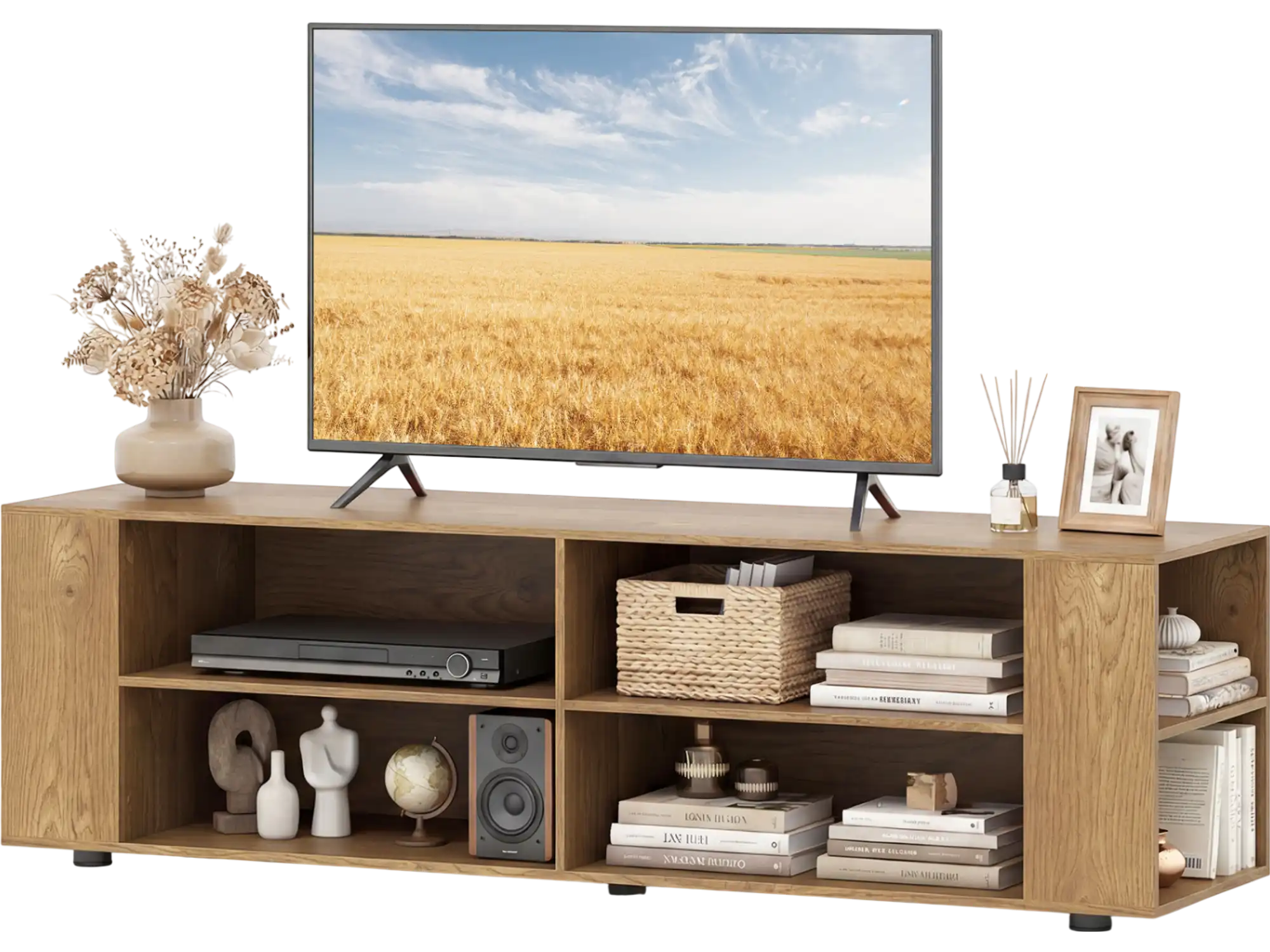 Costway Wooden TV Stand 8 Open Shelves for TVs up to 65