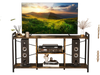 Rustic brown TV stand for 55-inch TVs with 3 open shelves and a robust metal frame, ideal for entertainment setups.
