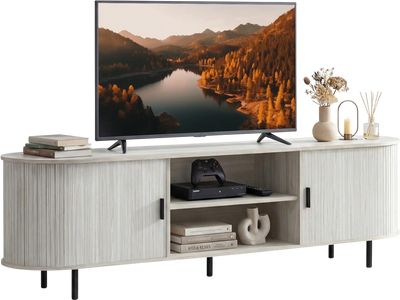 Costway Mid Century Modern TV Stand Entertainment Center Fluted Sliding Doors for 80