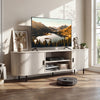 Mid-century modern TV stand with fluted sliding doors, ample storage for 80-inch TVs, perfect for stylish entertainment.