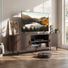 TV Stand for 80 Inch TVs Mid Century Modern Entertainment Center with Fluted Sliding Doors-Walnut - Gallery View 1 of 10