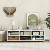 White TV stand for TVs up to 55 inches featuring 6 storage compartments and adjustable shelves for versatile.