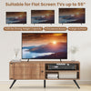 Mid-century modern TV stand for TVs up to 55 inches, featuring a spacious tabletop and storage cabinet in oak finish.