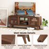 Walnut TV stand for TVs up to 65", featuring sliding doors, adjustable shelves, and splayed rubber wood legs.