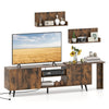 TV stand in brown for TVs up to 85 inches with two wall shelves, built-in charging station, and ample storage space.
