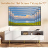 TV stand in white for flat screen TVs up to 70", featuring storage cabinet, open shelf, and raised metal legs.